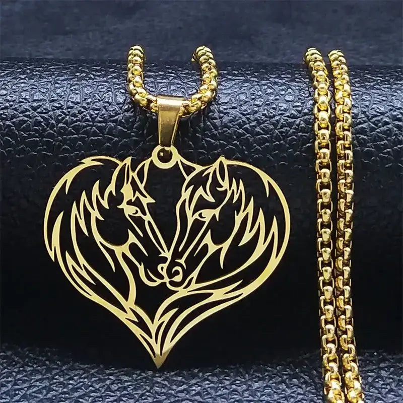 Horse Love Pendant, Stainless Steel Heart Shaped Necklace Jewelry