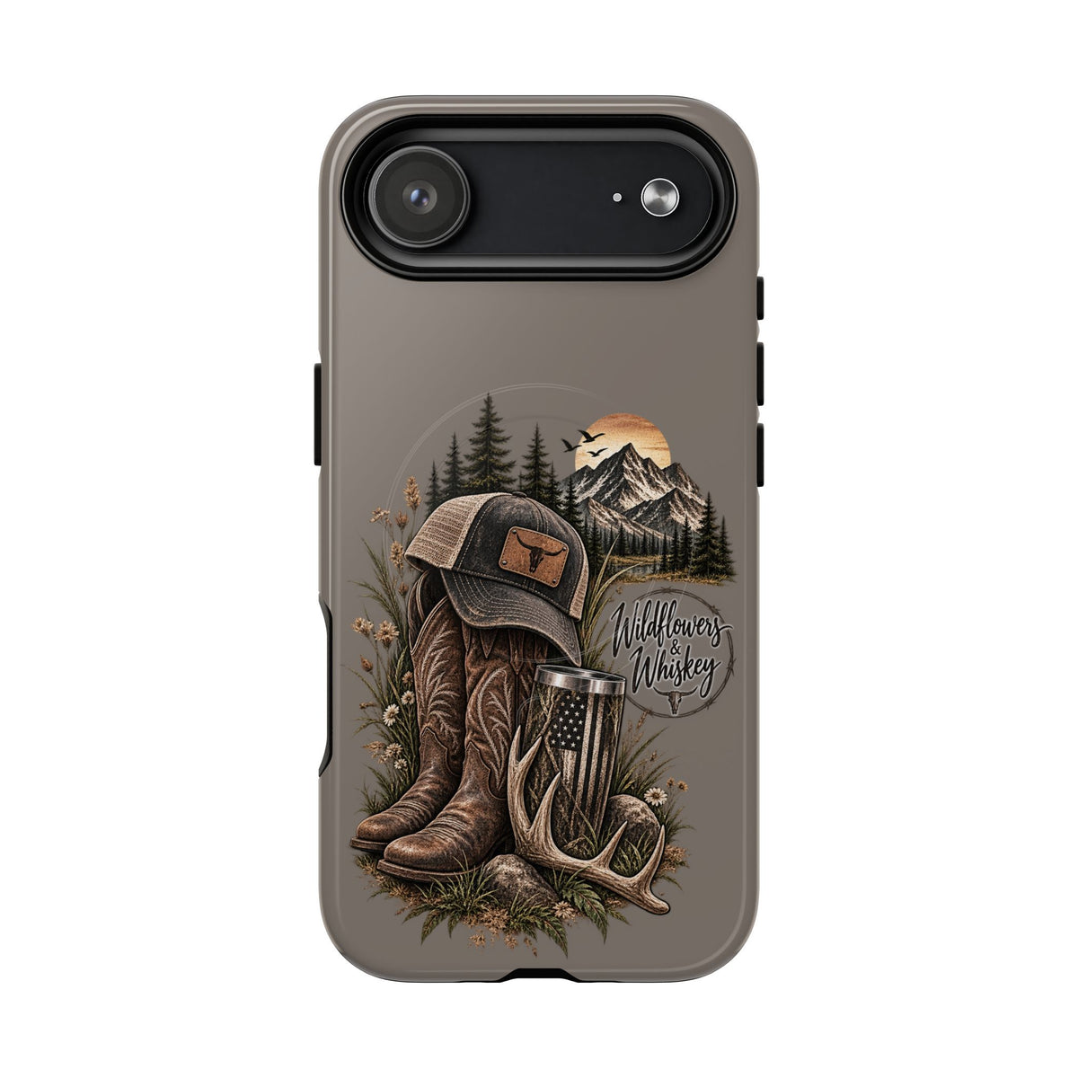 Country Western Phone Case — Boots, Cap & Mountain Graphic Tough Magnetic Case IPhone 18