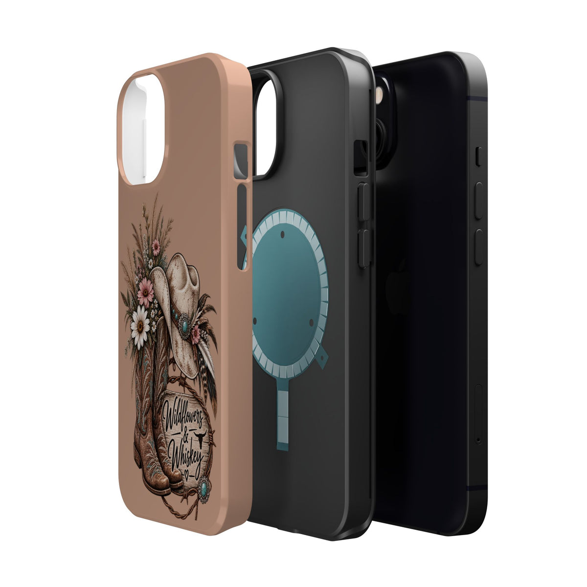 Cowgirl Boots & Hat Phone Case — "Wildflowers & Whiskey" Magnetic Impact-Resistant Case