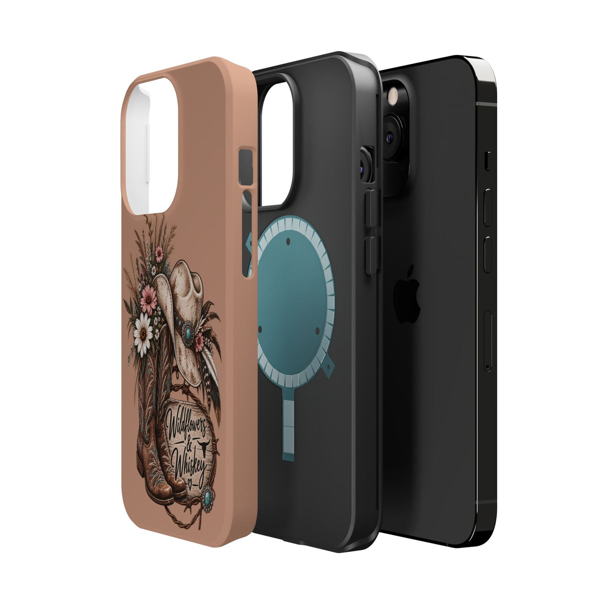 Cowgirl Boots & Hat Phone Case — "Wildflowers & Whiskey" Magnetic Impact-Resistant Case