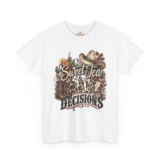 Sweet Tea & Bad Decisions T-Shirt — Southern Vintage Cowboy Graphic Tee