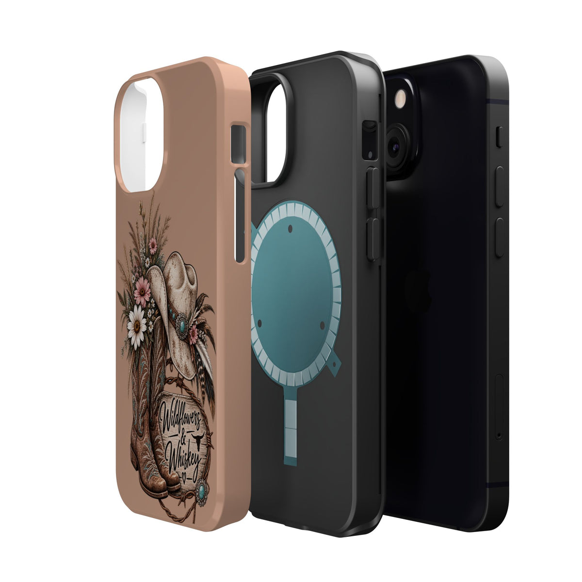 Cowgirl Boots & Hat Phone Case — "Wildflowers & Whiskey" Magnetic Impact-Resistant Case