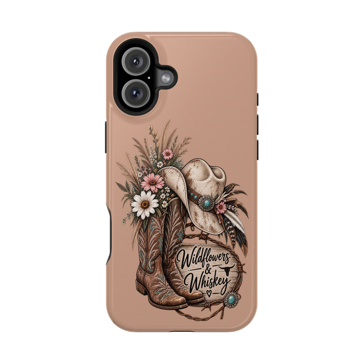 Cowgirl Boots & Hat Phone Case — "Wildflowers & Whiskey" Magnetic Impact-Resistant Case