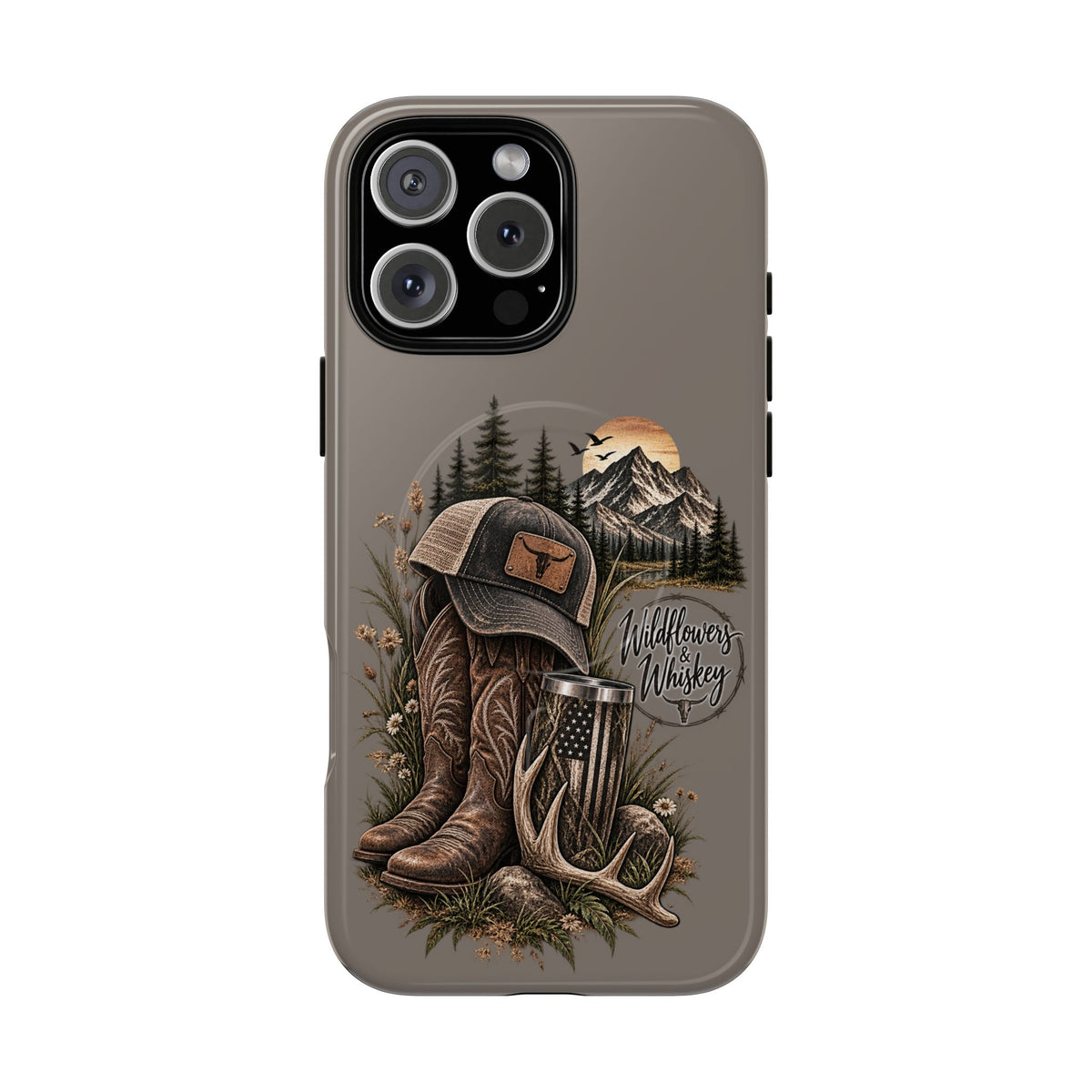 Country Western Phone Case — Boots, Cap & Mountain Graphic Tough Magnetic Case IPhone 18