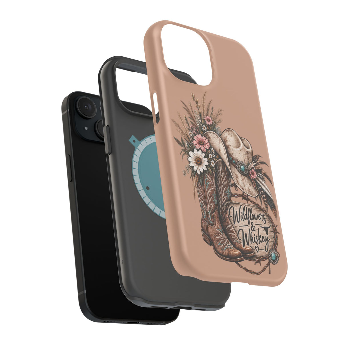 Cowgirl Boots & Hat Phone Case — "Wildflowers & Whiskey" Magnetic Impact-Resistant Case