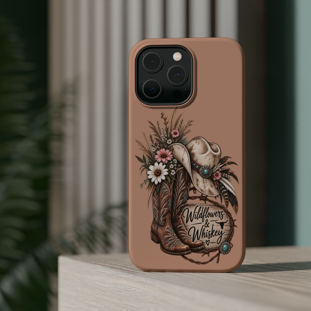Cowgirl Boots & Hat Phone Case — "Wildflowers & Whiskey" Magnetic Impact-Resistant Case