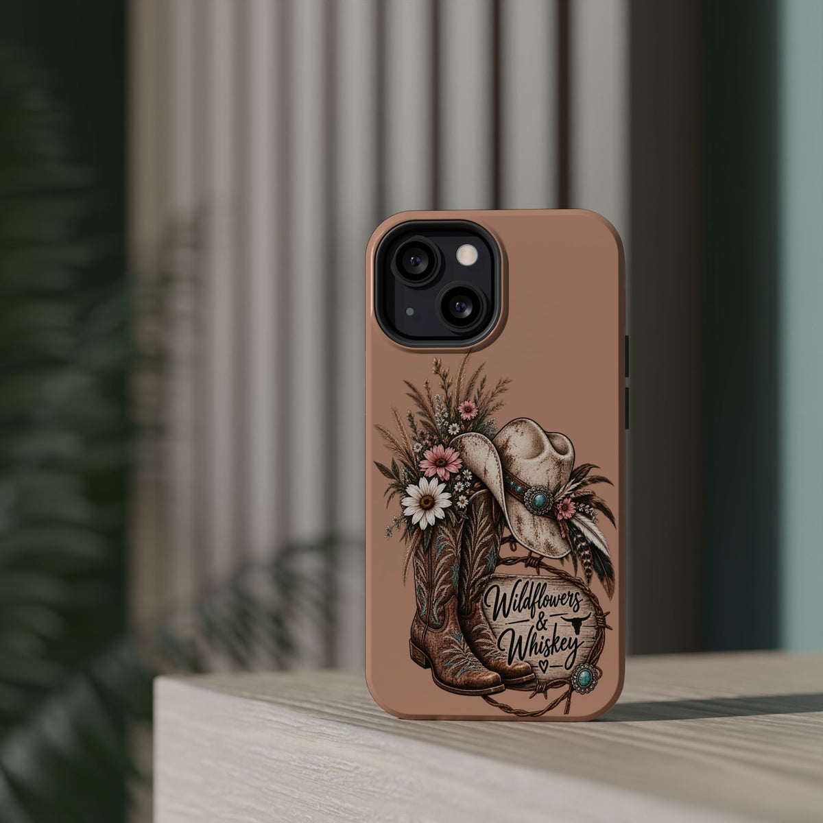 Cowgirl Boots & Hat Phone Case — "Wildflowers & Whiskey" Magnetic Impact-Resistant Case