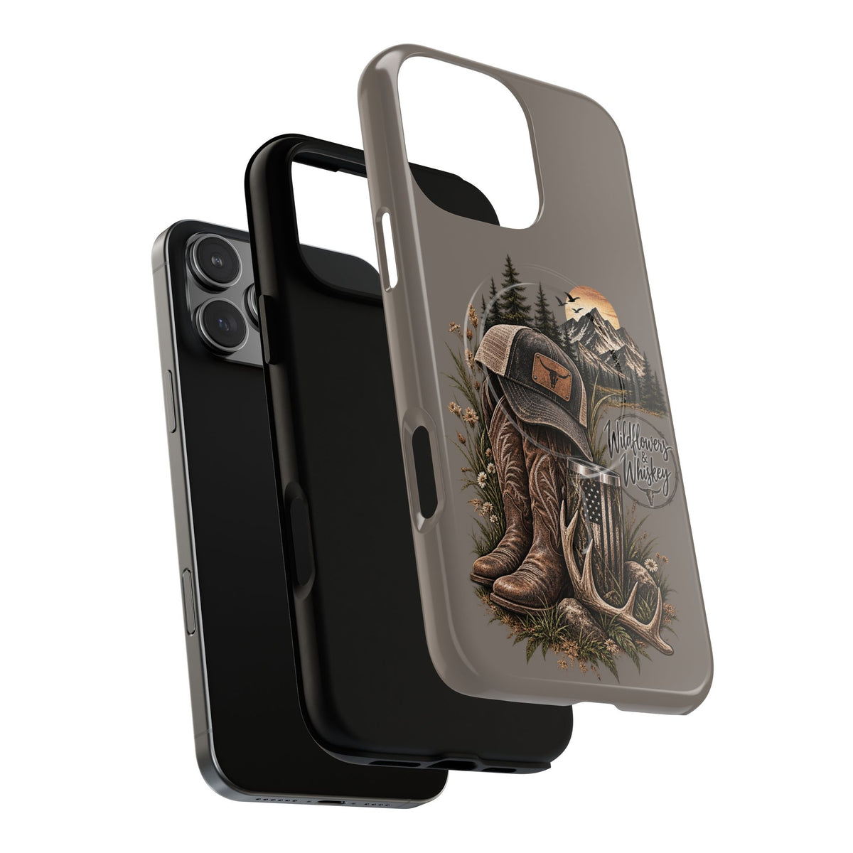 Country Western Phone Case — Boots, Cap & Mountain Graphic Tough Magnetic Case IPhone 18