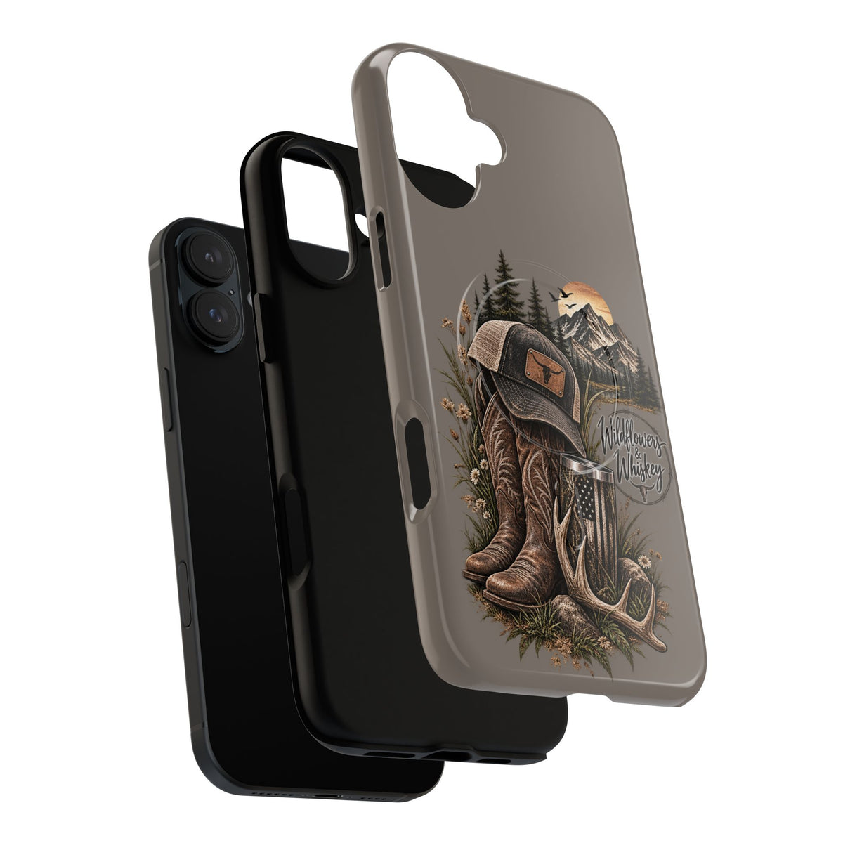 Country Western Phone Case — Boots, Cap & Mountain Graphic Tough Magnetic Case IPhone 18