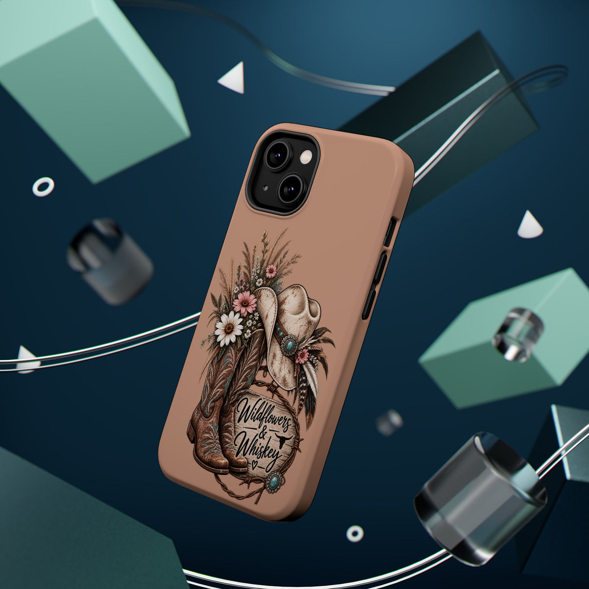 Cowgirl Boots & Hat Phone Case — "Wildflowers & Whiskey" Magnetic Impact-Resistant Case