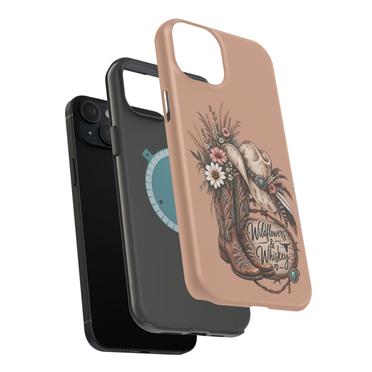 Cowgirl Boots & Hat Phone Case — "Wildflowers & Whiskey" Magnetic Impact-Resistant Case