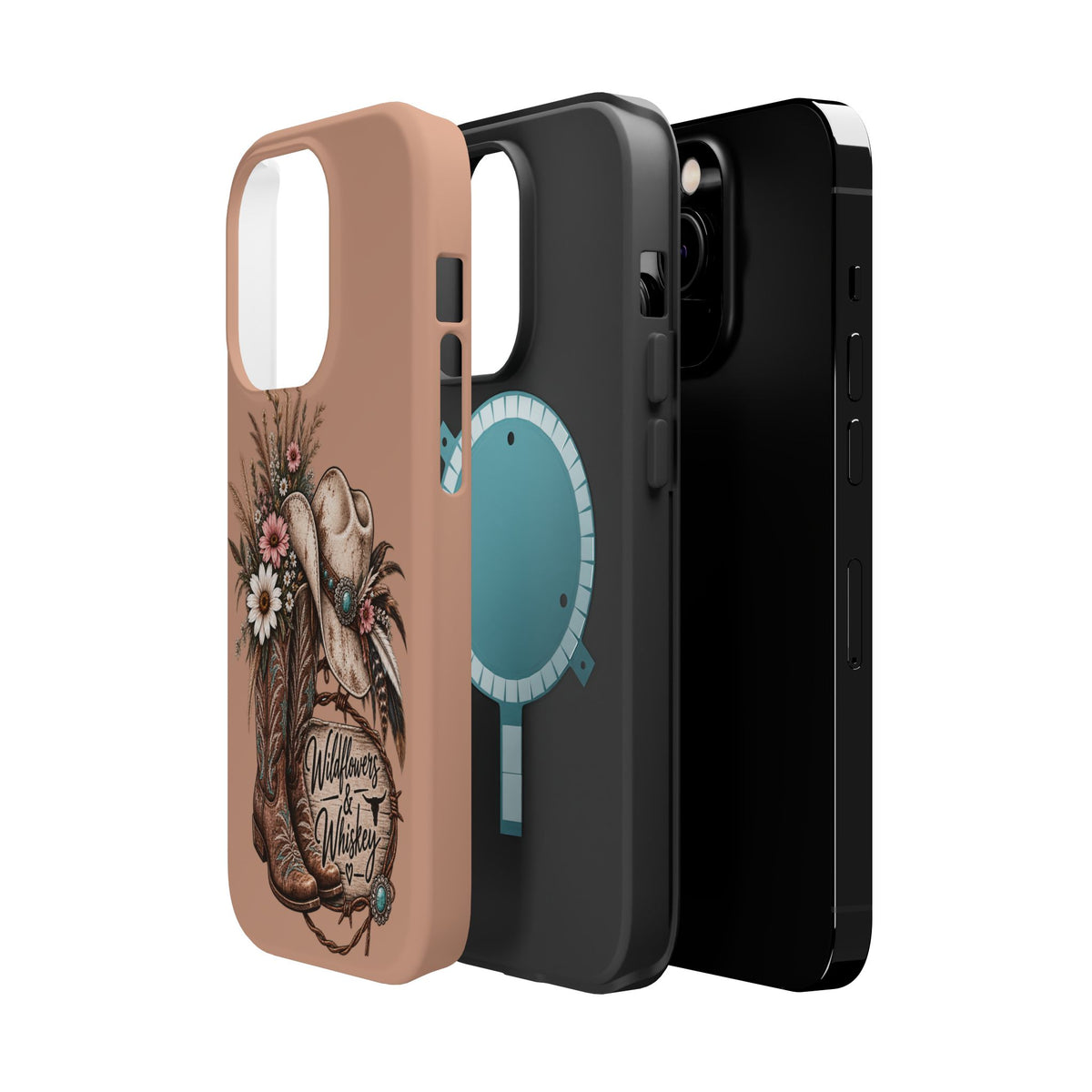 Cowgirl Boots & Hat Phone Case — "Wildflowers & Whiskey" Magnetic Impact-Resistant Case