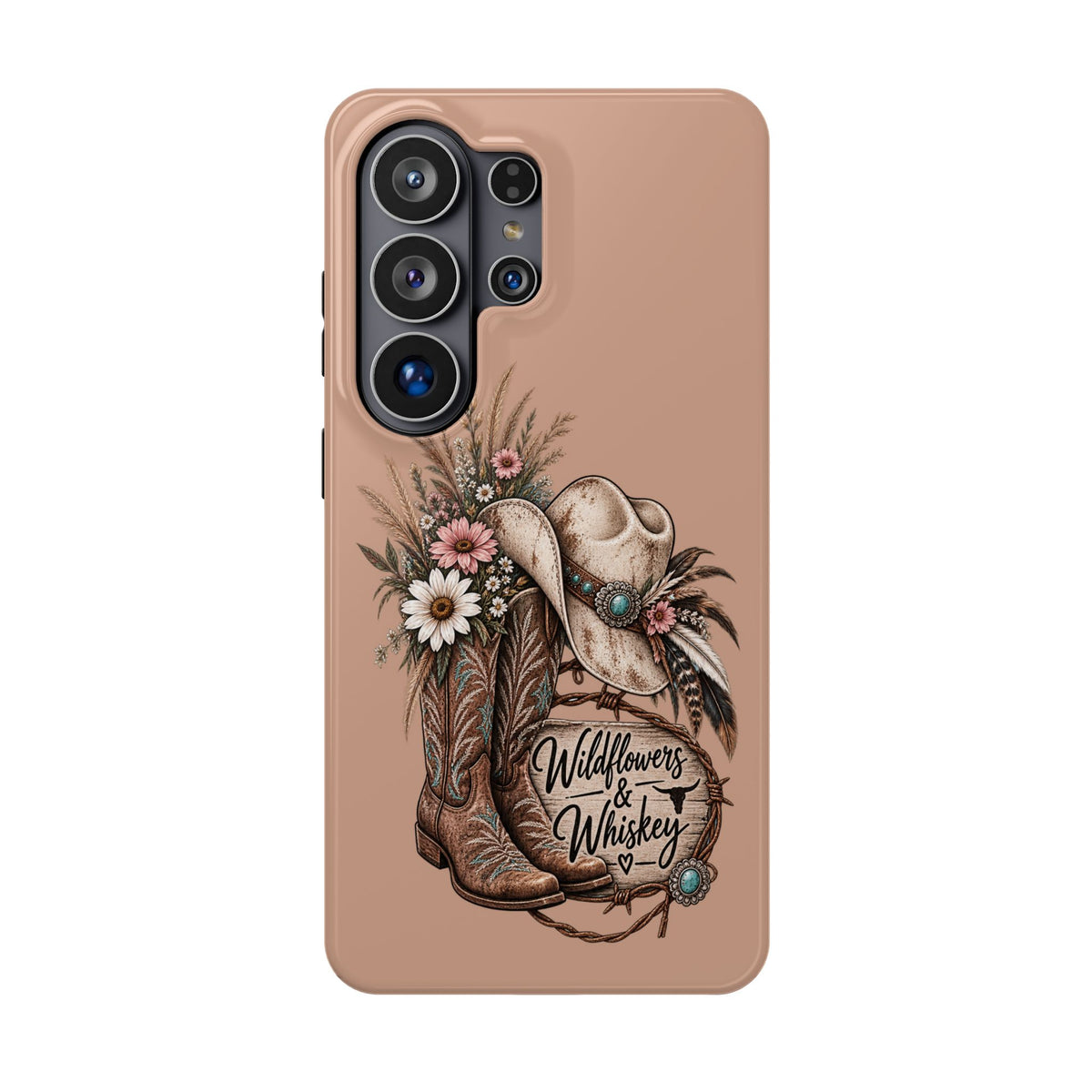 Cowgirl Boots & Hat Phone Case — "Wildflowers & Whiskey" Magnetic Impact-Resistant Case