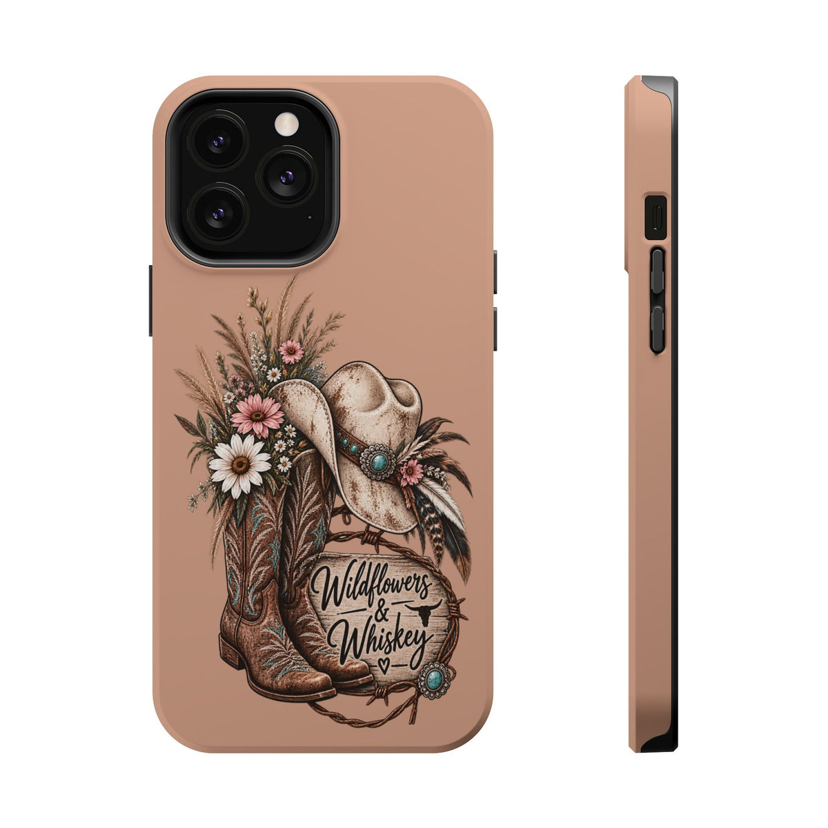 Cowgirl Boots & Hat Phone Case — "Wildflowers & Whiskey" Magnetic Impact-Resistant Case