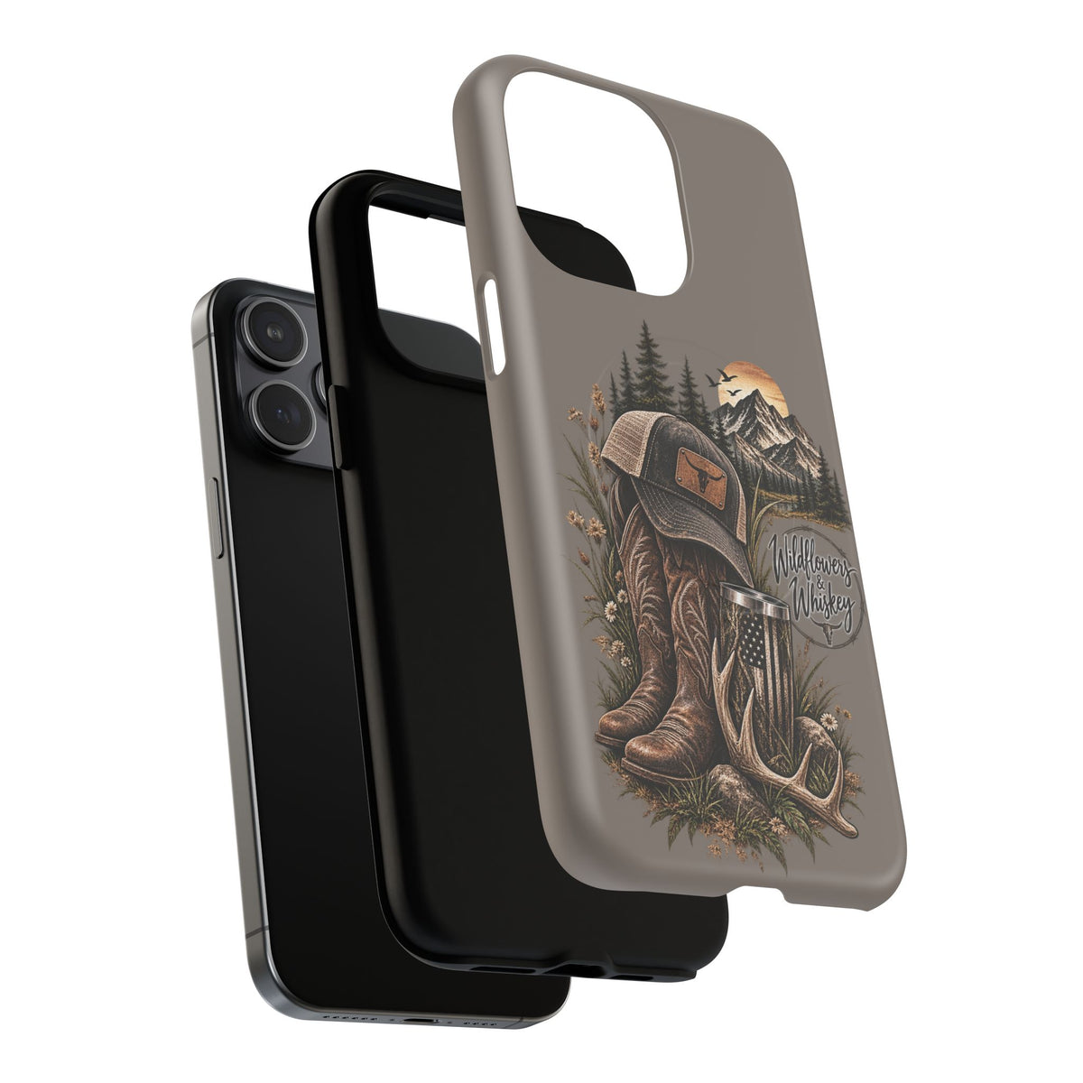Country Western Phone Case — Boots, Cap & Mountain Graphic Tough Magnetic Case IPhone 18