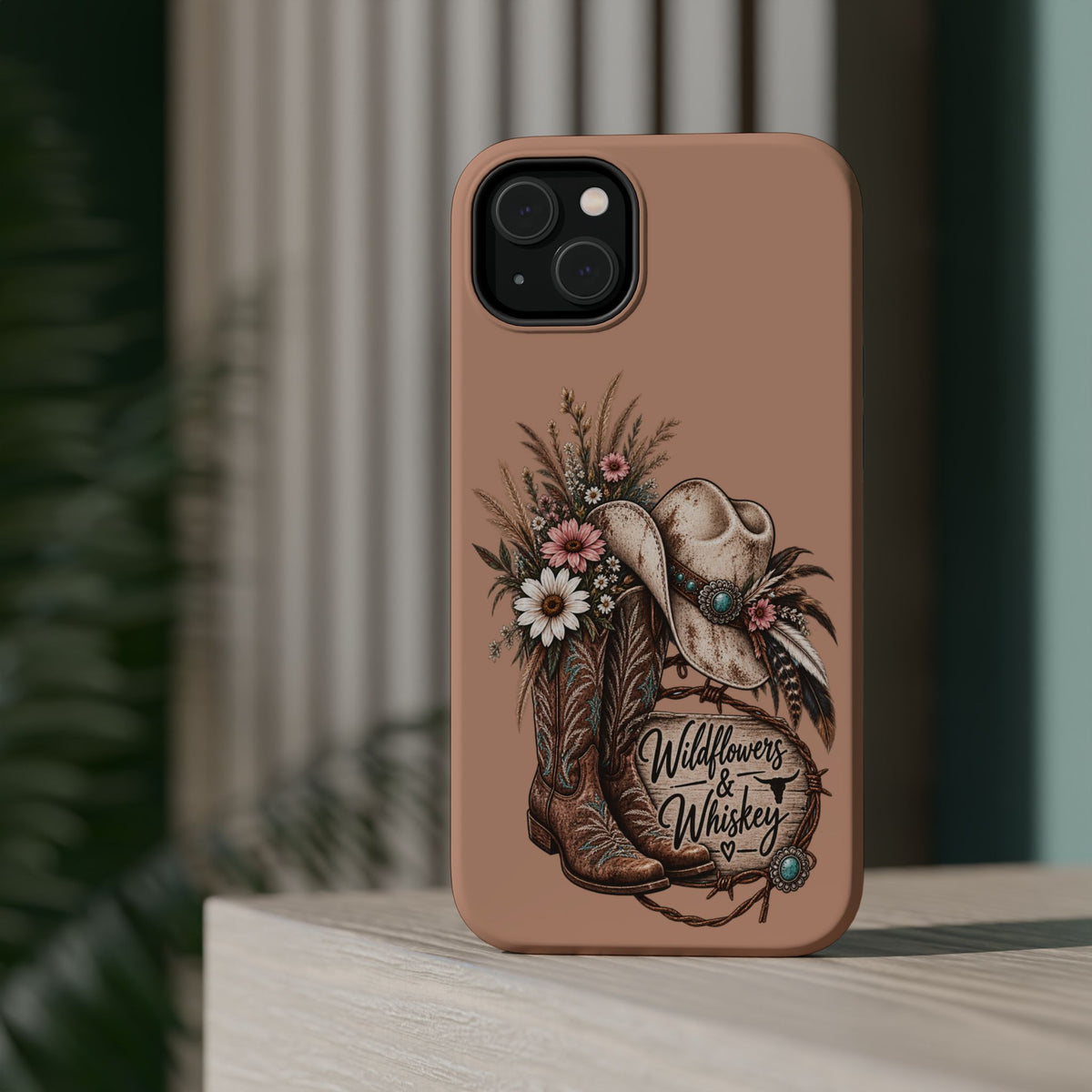 Cowgirl Boots & Hat Phone Case — "Wildflowers & Whiskey" Magnetic Impact-Resistant Case