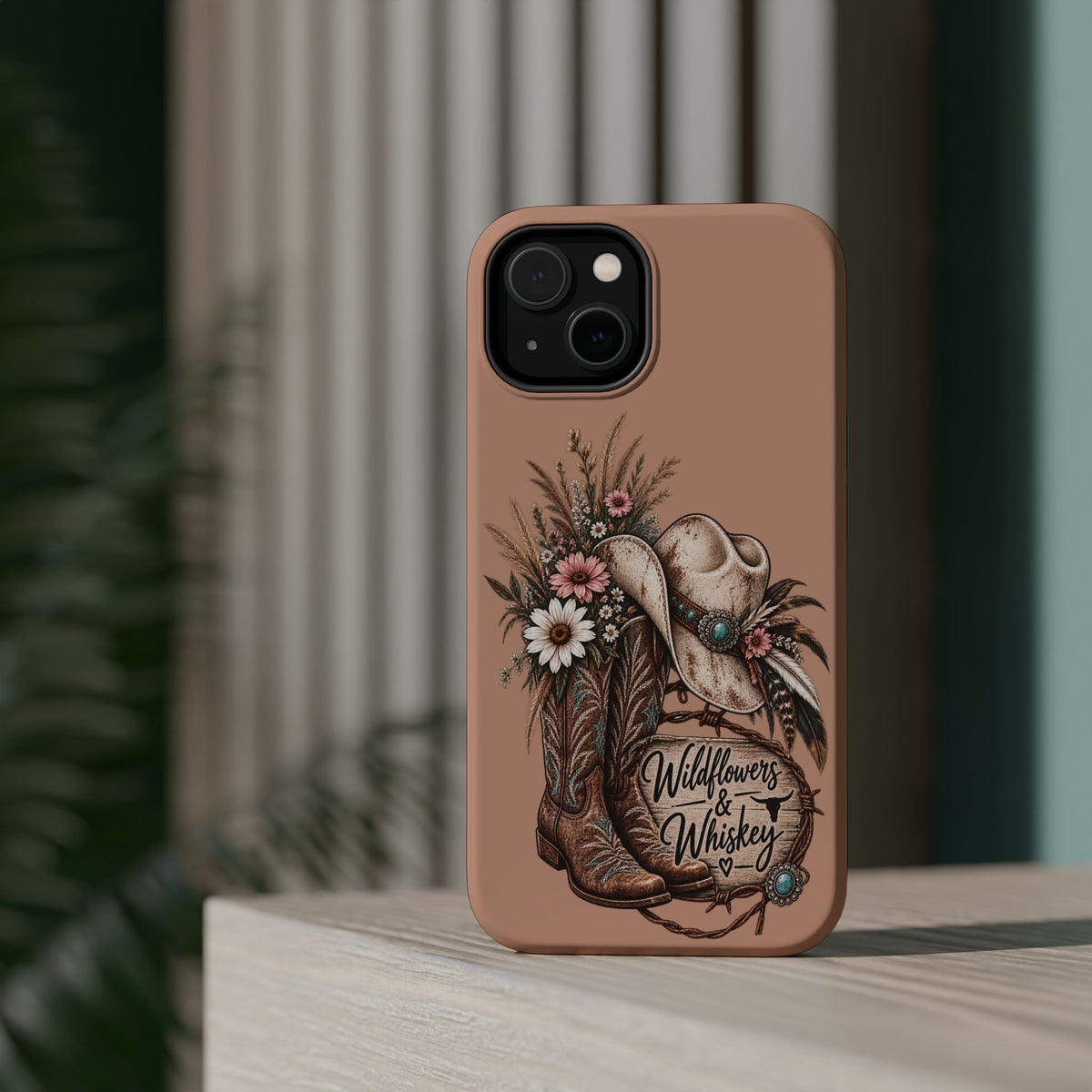 Cowgirl Boots & Hat Phone Case — "Wildflowers & Whiskey" Magnetic Impact-Resistant Case
