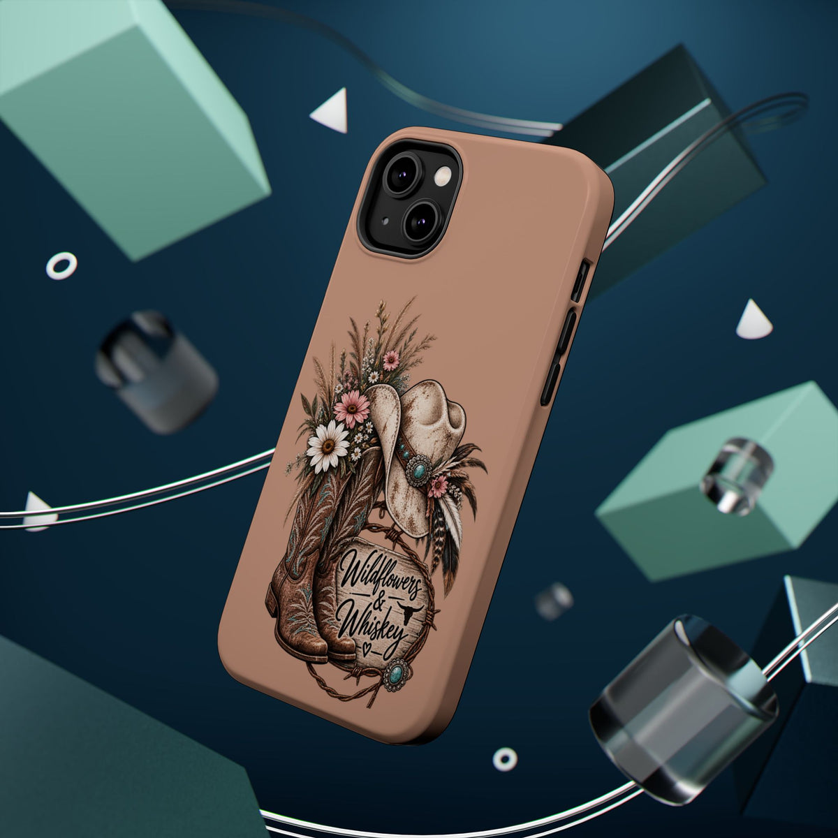 Cowgirl Boots & Hat Phone Case — "Wildflowers & Whiskey" Magnetic Impact-Resistant Case