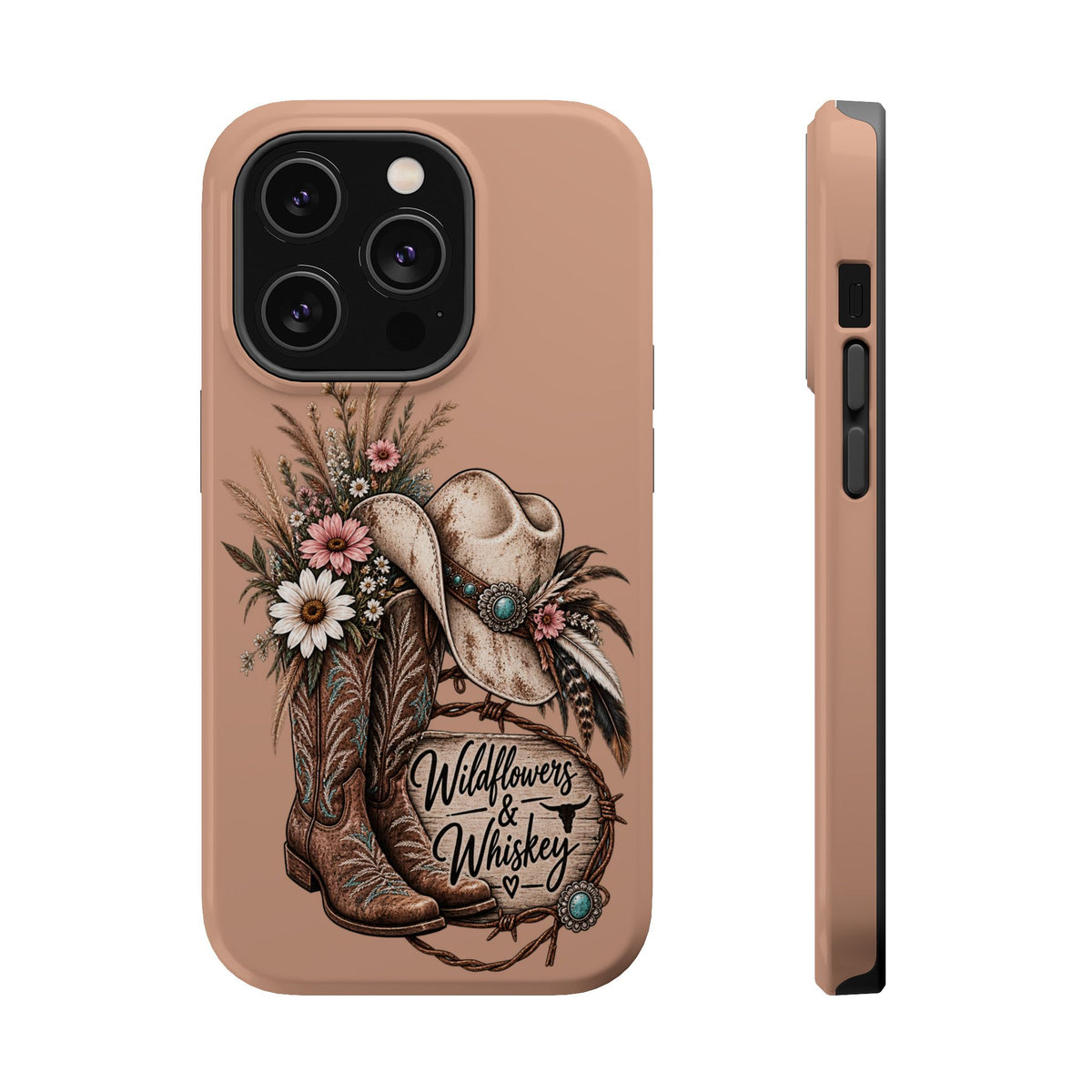 Cowgirl Boots & Hat Phone Case — "Wildflowers & Whiskey" Magnetic Impact-Resistant Case