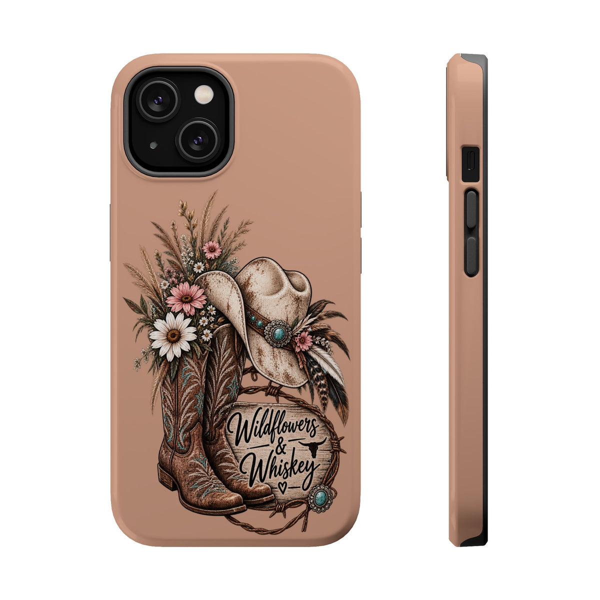 Cowgirl Boots & Hat Phone Case — "Wildflowers & Whiskey" Magnetic Impact-Resistant Case