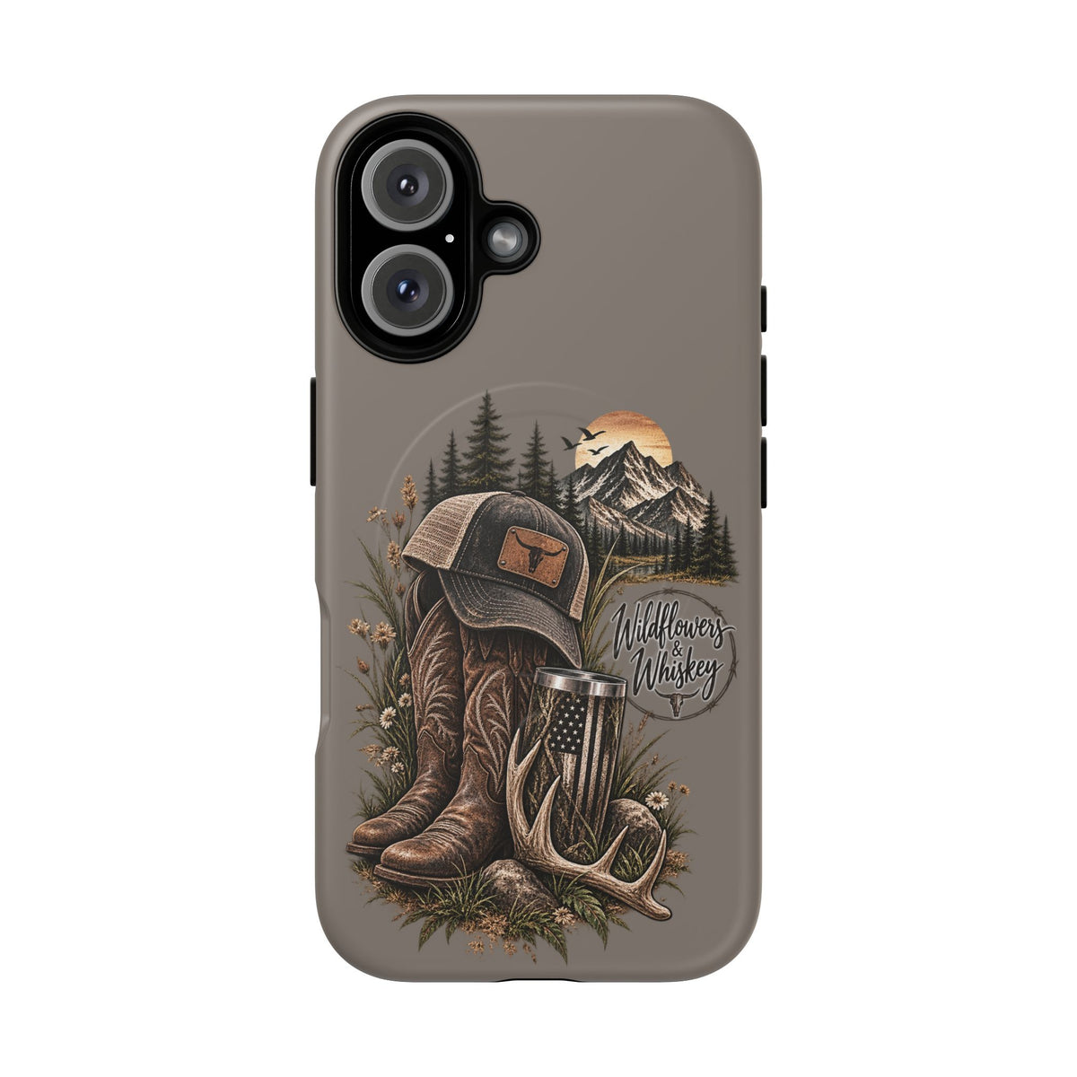 Country Western Phone Case — Boots, Cap & Mountain Graphic Tough Magnetic Case IPhone 18