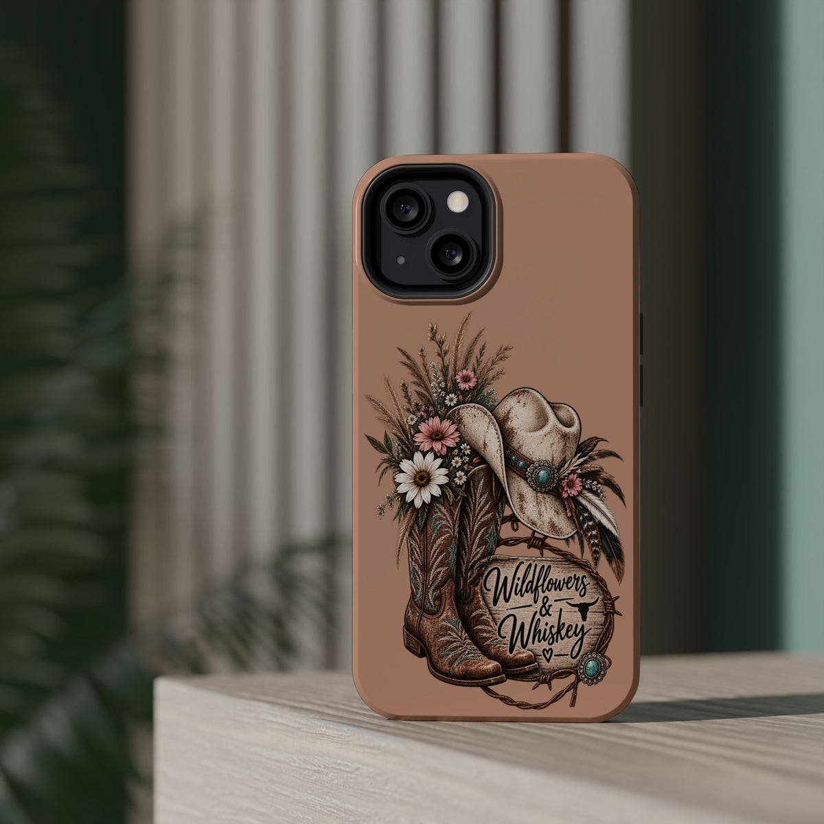 Cowgirl Boots & Hat Phone Case — "Wildflowers & Whiskey" Magnetic Impact-Resistant Case