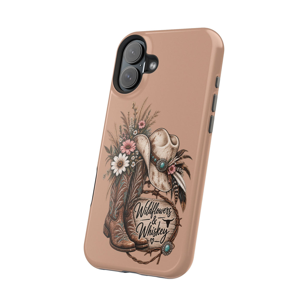 Cowgirl Boots & Hat Phone Case — "Wildflowers & Whiskey" Magnetic Impact-Resistant Case