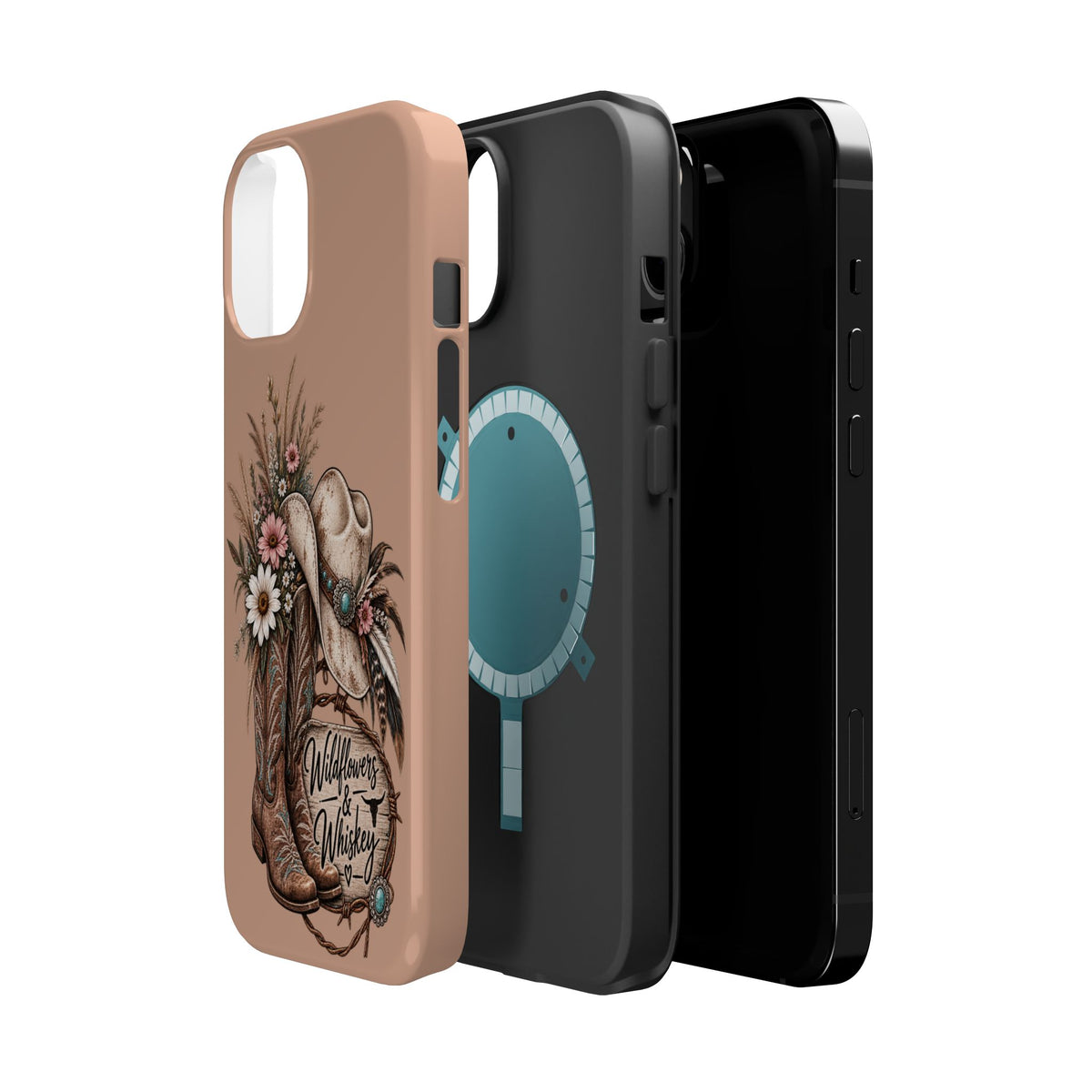 Cowgirl Boots & Hat Phone Case — "Wildflowers & Whiskey" Magnetic Impact-Resistant Case