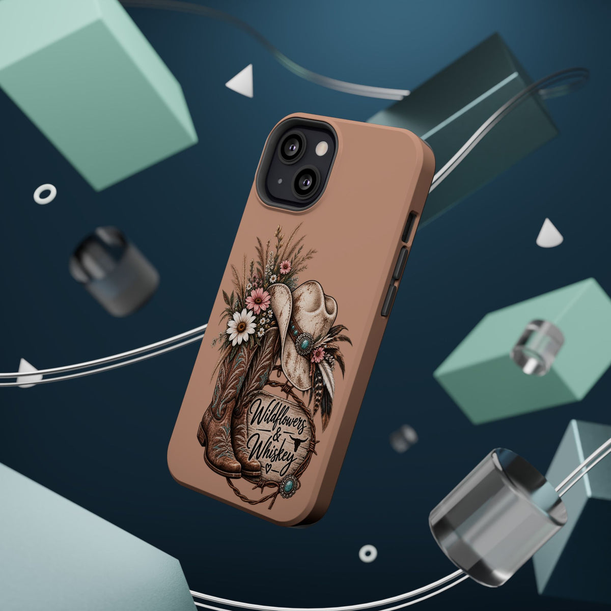 Cowgirl Boots & Hat Phone Case — "Wildflowers & Whiskey" Magnetic Impact-Resistant Case