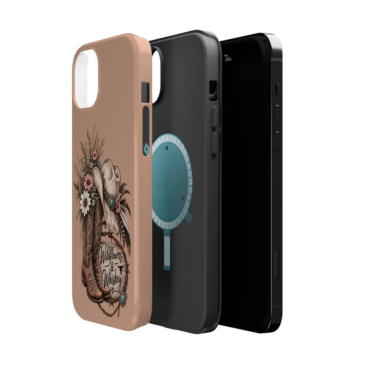 Cowgirl Boots & Hat Phone Case — "Wildflowers & Whiskey" Magnetic Impact-Resistant Case