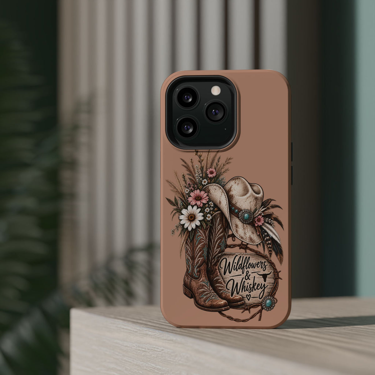 Cowgirl Boots & Hat Phone Case — "Wildflowers & Whiskey" Magnetic Impact-Resistant Case