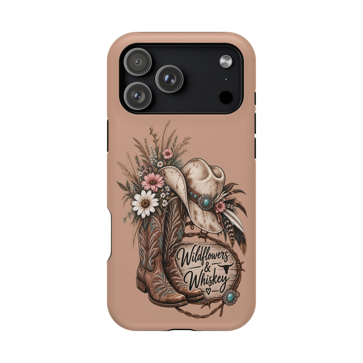 Cowgirl Boots & Hat Phone Case — "Wildflowers & Whiskey" Magnetic Impact-Resistant Case