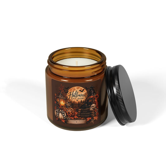 Halloween Harvest Scented Soy Candle — Amber Jar, Fall Spice & Pumpkin Fragrance