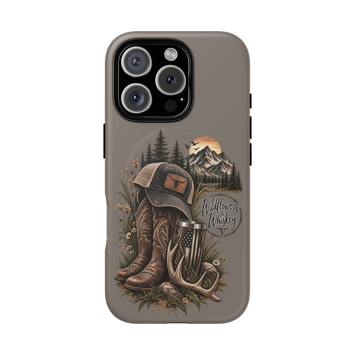 Country Western Phone Case — Boots, Cap & Mountain Graphic Tough Magnetic Case IPhone 18