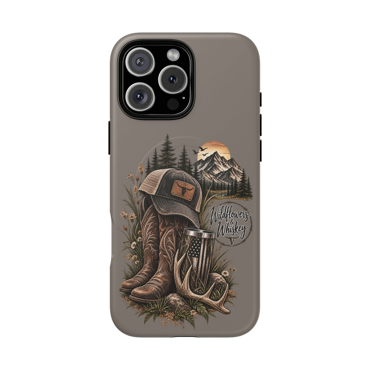 Country Western Phone Case — Boots, Cap & Mountain Graphic Tough Magnetic Case IPhone 18
