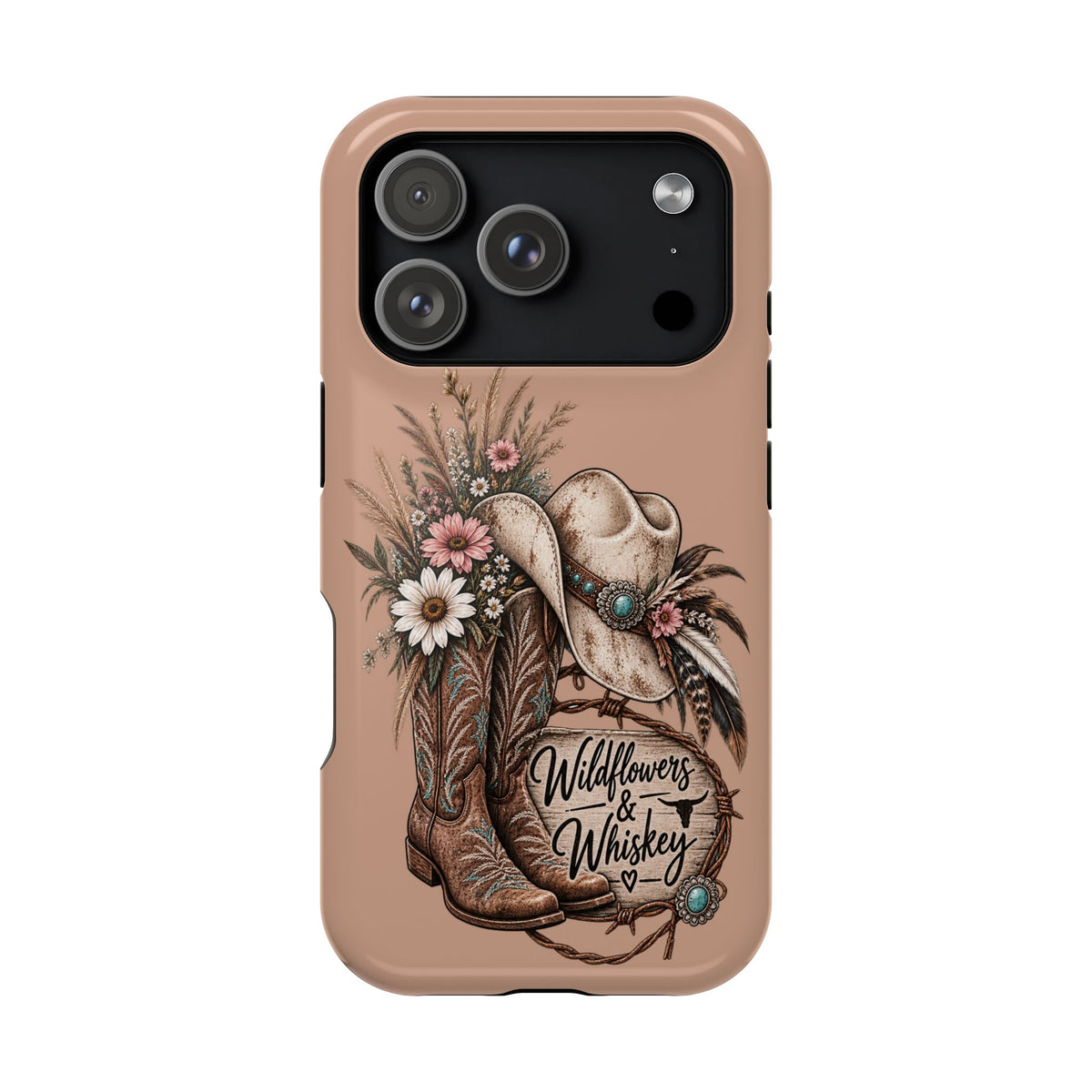 Cowgirl Boots & Hat Phone Case — "Wildflowers & Whiskey" Magnetic Impact-Resistant Case