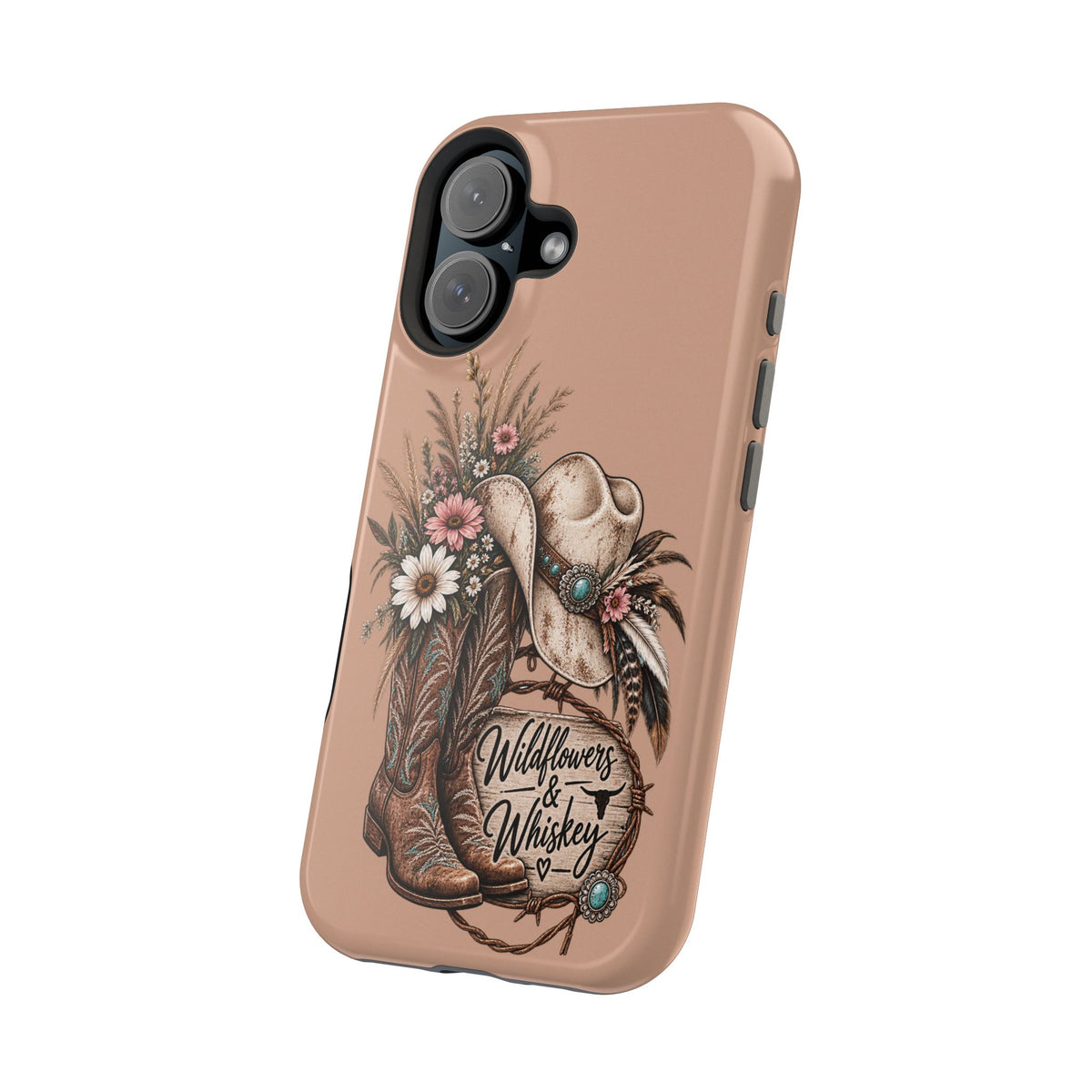 Cowgirl Boots & Hat Phone Case — "Wildflowers & Whiskey" Magnetic Impact-Resistant Case