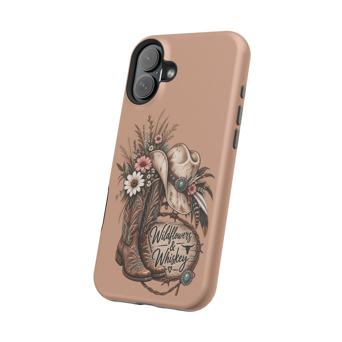 Cowgirl Boots & Hat Phone Case — "Wildflowers & Whiskey" Magnetic Impact-Resistant Case