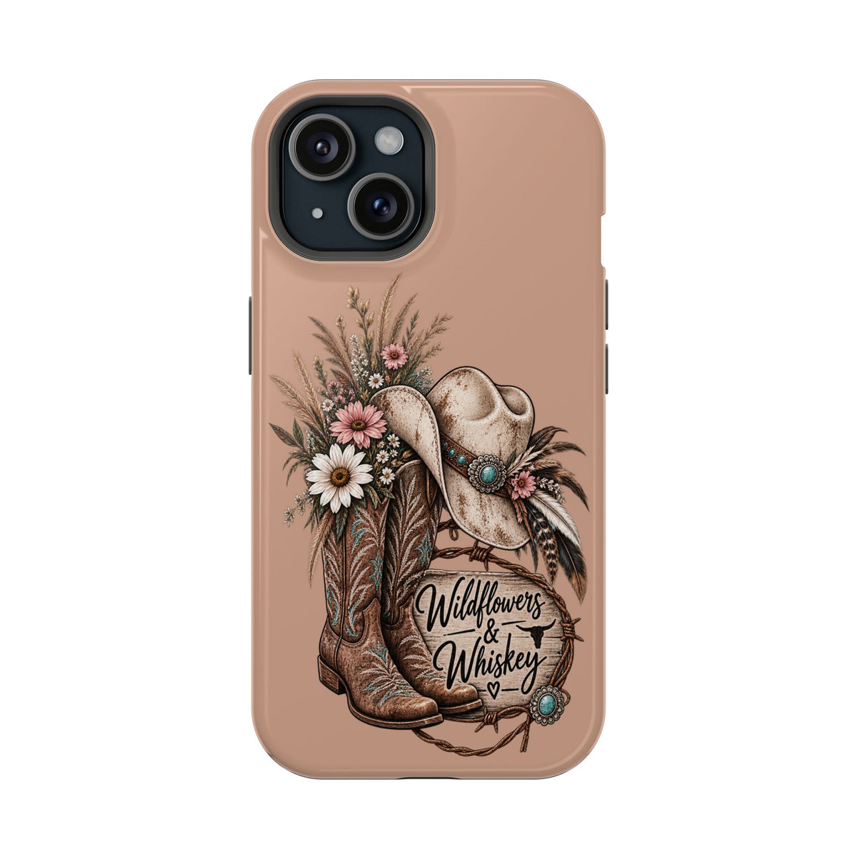 Cowgirl Boots & Hat Phone Case — "Wildflowers & Whiskey" Magnetic Impact-Resistant Case