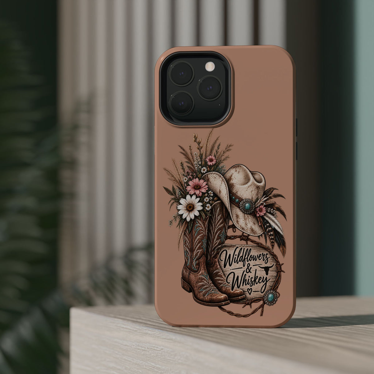 Cowgirl Boots & Hat Phone Case — "Wildflowers & Whiskey" Magnetic Impact-Resistant Case