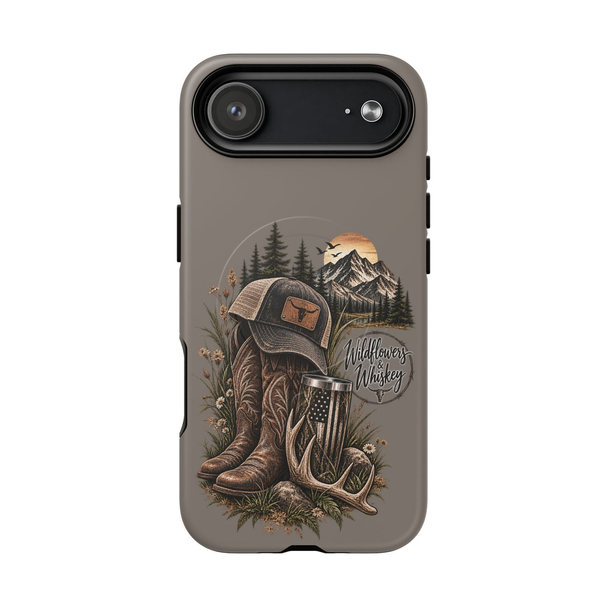 Country Western Phone Case — Boots, Cap & Mountain Graphic Tough Magnetic Case IPhone 18