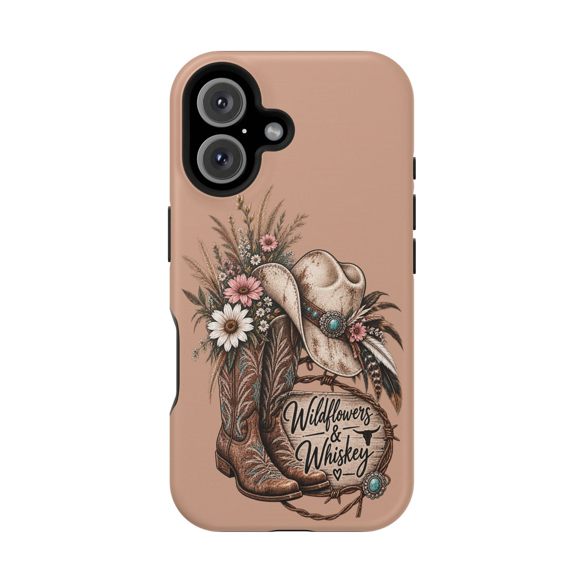 Cowgirl Boots & Hat Phone Case — "Wildflowers & Whiskey" Magnetic Impact-Resistant Case