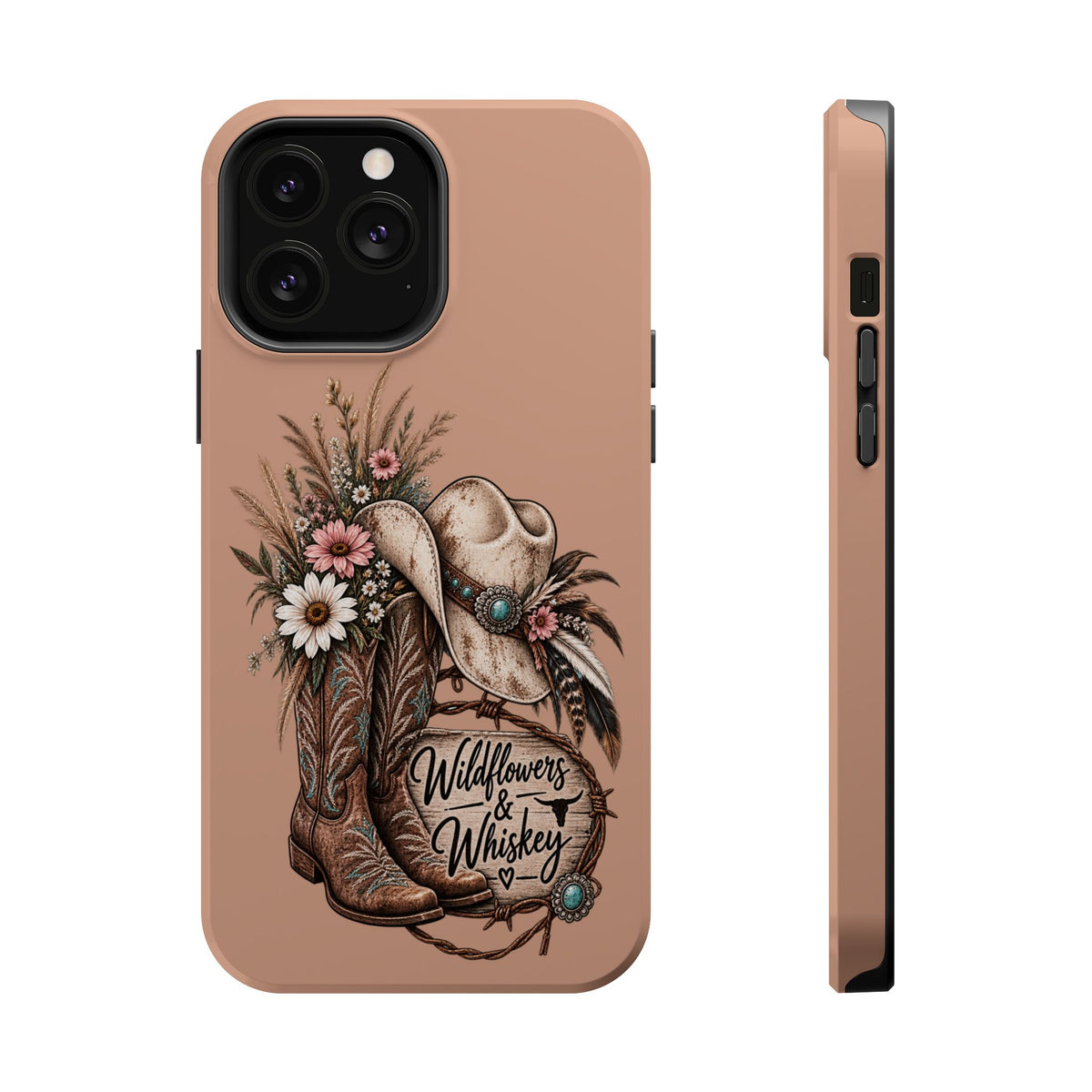 Cowgirl Boots & Hat Phone Case — "Wildflowers & Whiskey" Magnetic Impact-Resistant Case