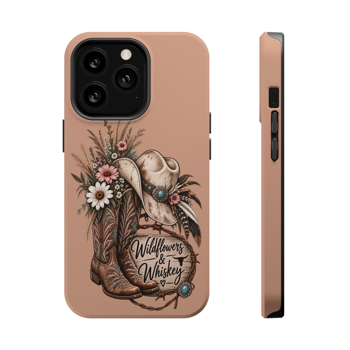 Cowgirl Boots & Hat Phone Case — "Wildflowers & Whiskey" Magnetic Impact-Resistant Case