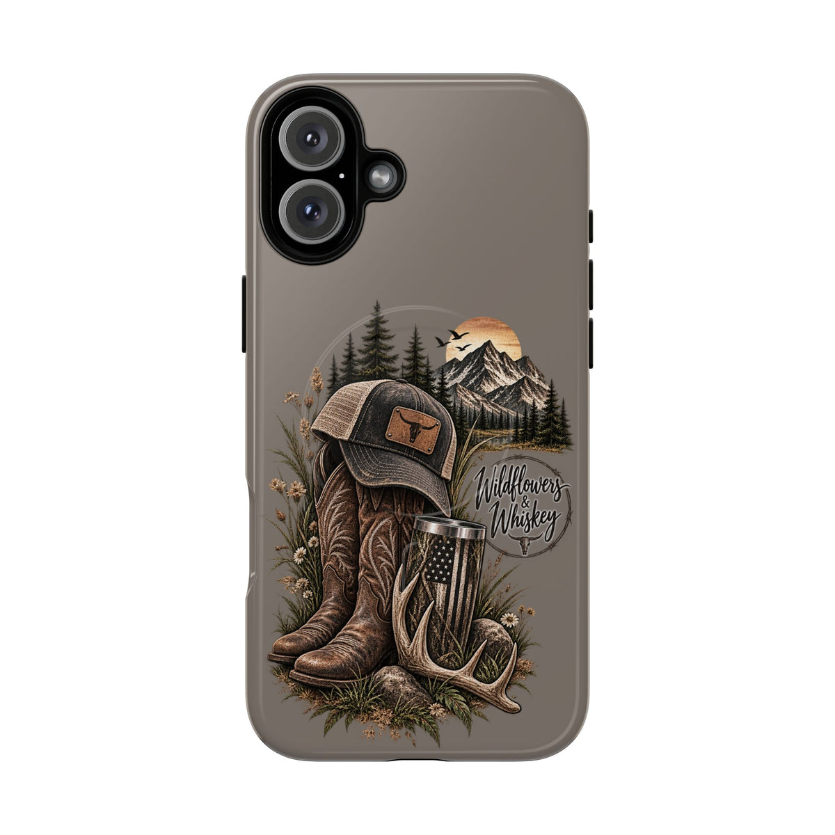 Country Western Phone Case — Boots, Cap & Mountain Graphic Tough Magnetic Case IPhone 18