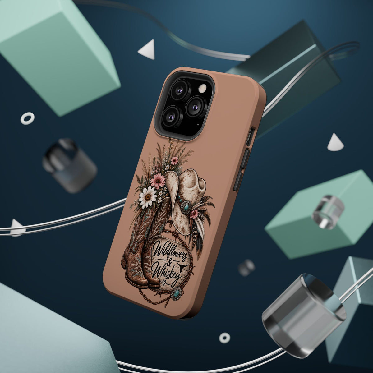 Cowgirl Boots & Hat Phone Case — "Wildflowers & Whiskey" Magnetic Impact-Resistant Case
