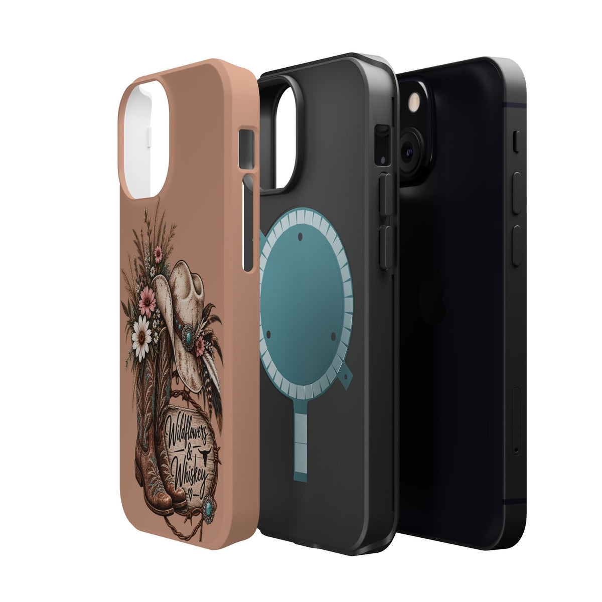 Cowgirl Boots & Hat Phone Case — "Wildflowers & Whiskey" Magnetic Impact-Resistant Case