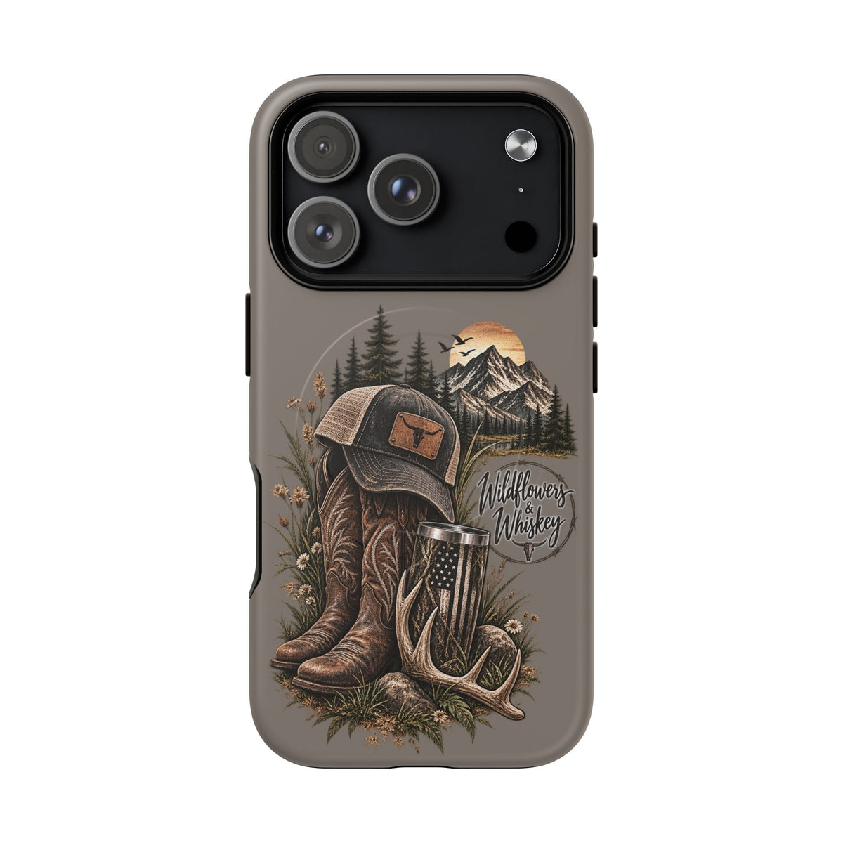 Country Western Phone Case — Boots, Cap & Mountain Graphic Tough Magnetic Case IPhone 18