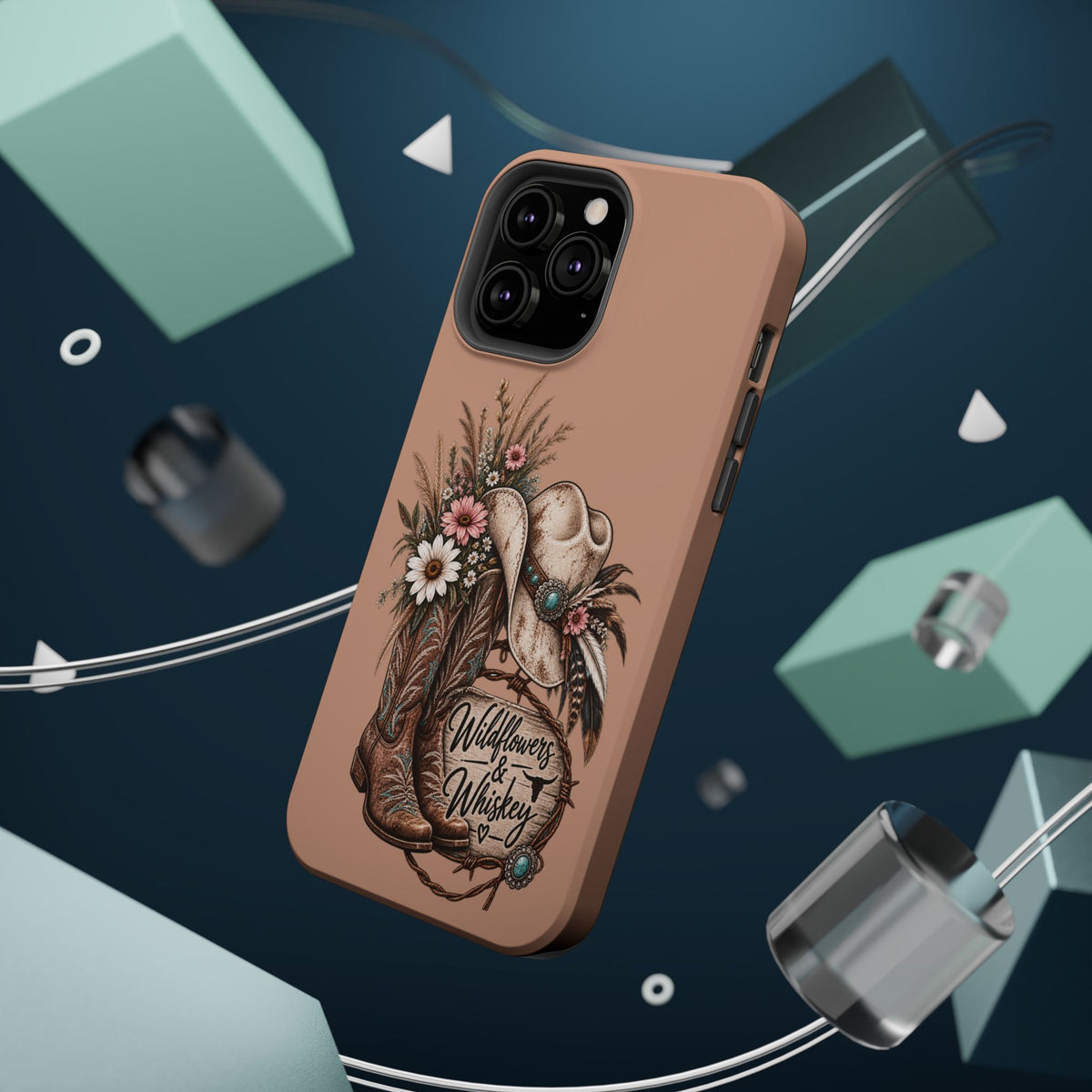 Cowgirl Boots & Hat Phone Case — "Wildflowers & Whiskey" Magnetic Impact-Resistant Case