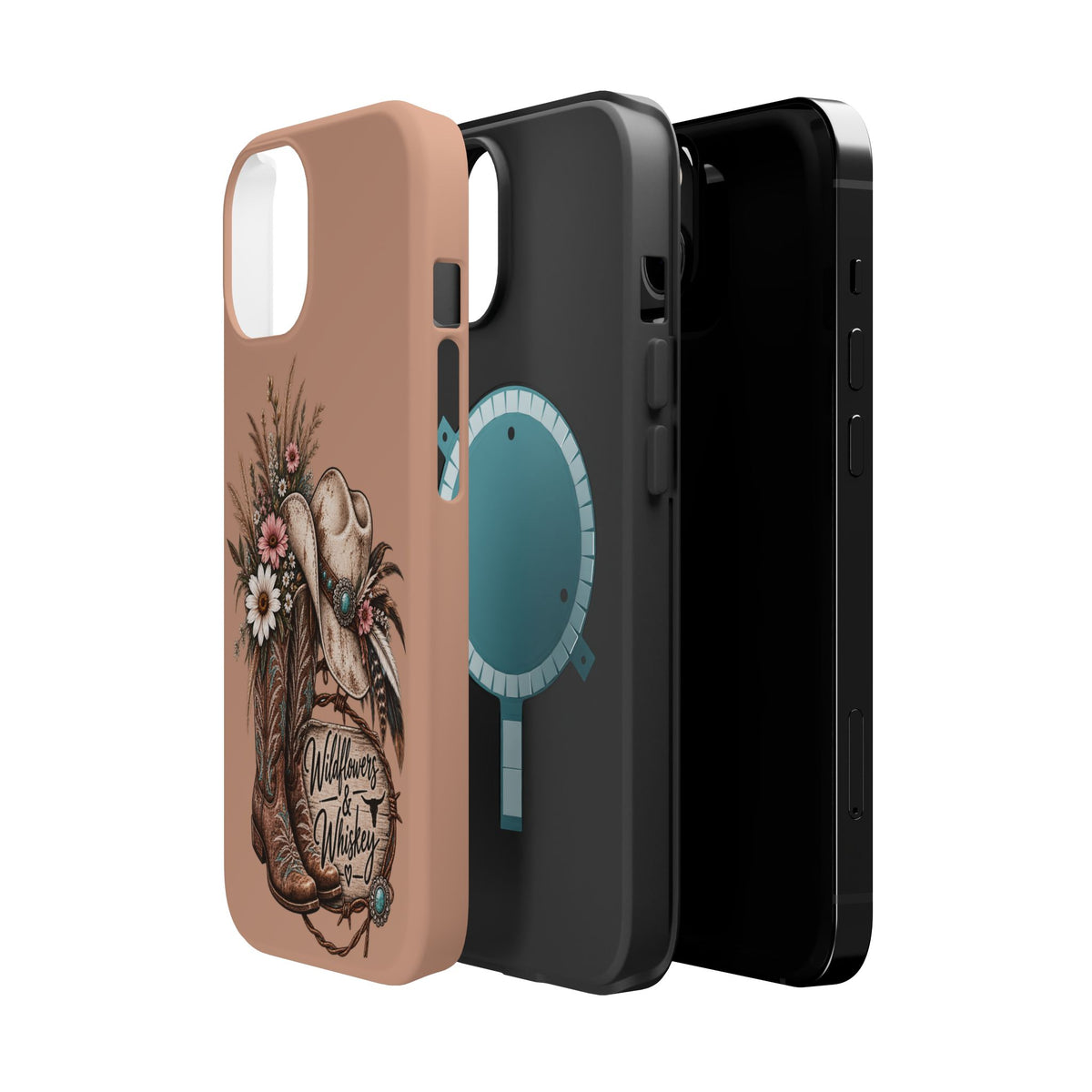 Cowgirl Boots & Hat Phone Case — "Wildflowers & Whiskey" Magnetic Impact-Resistant Case